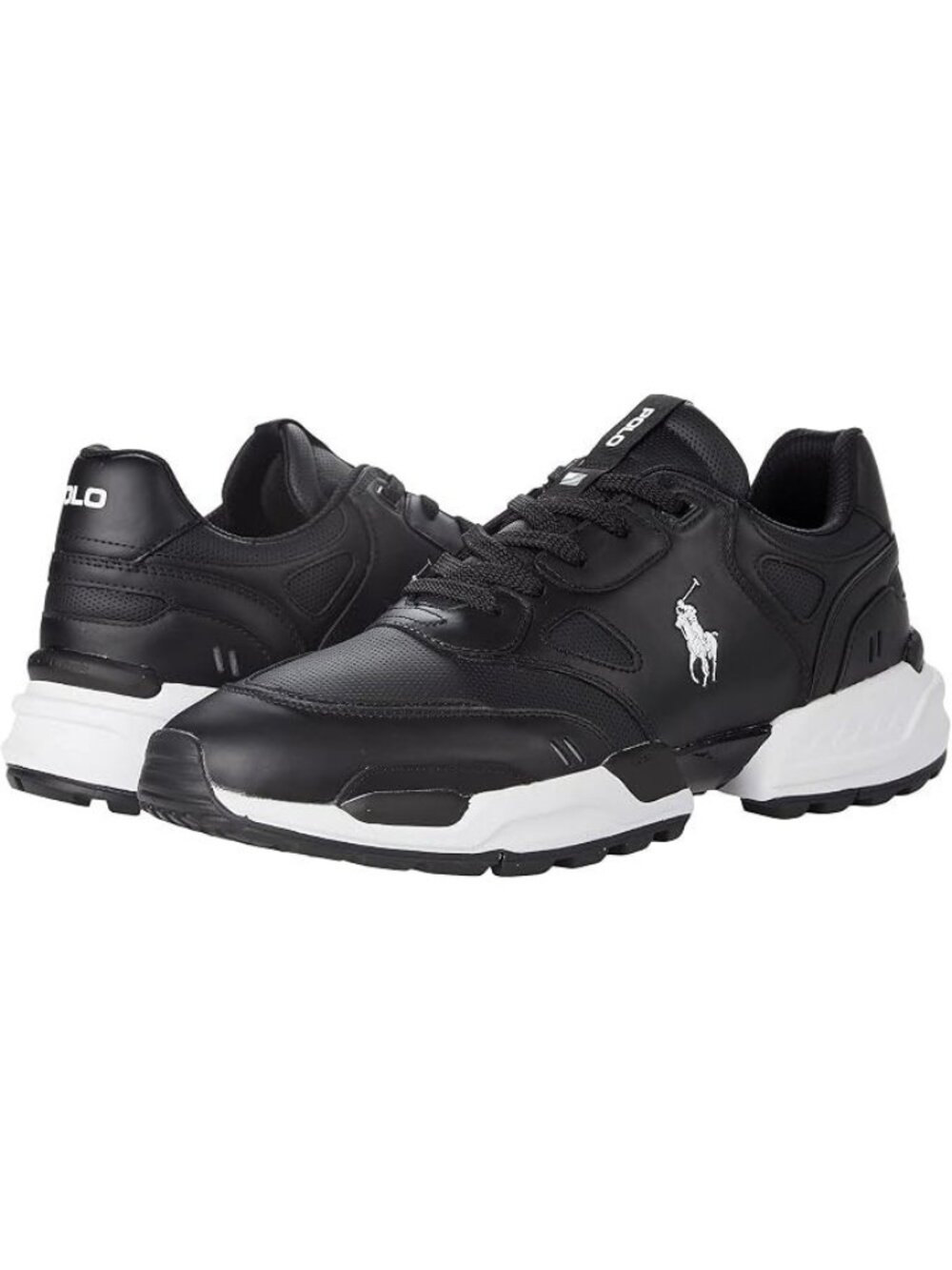 Polo Ralph Lauren Men's Jogger Leather Sneakers Black Size 9 NIB Lace-Up Shoes